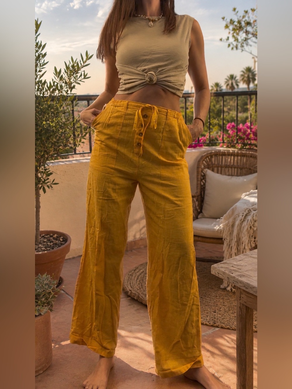 Sincerely Jules by Billabong Mustard Yellow wide leg pants size M